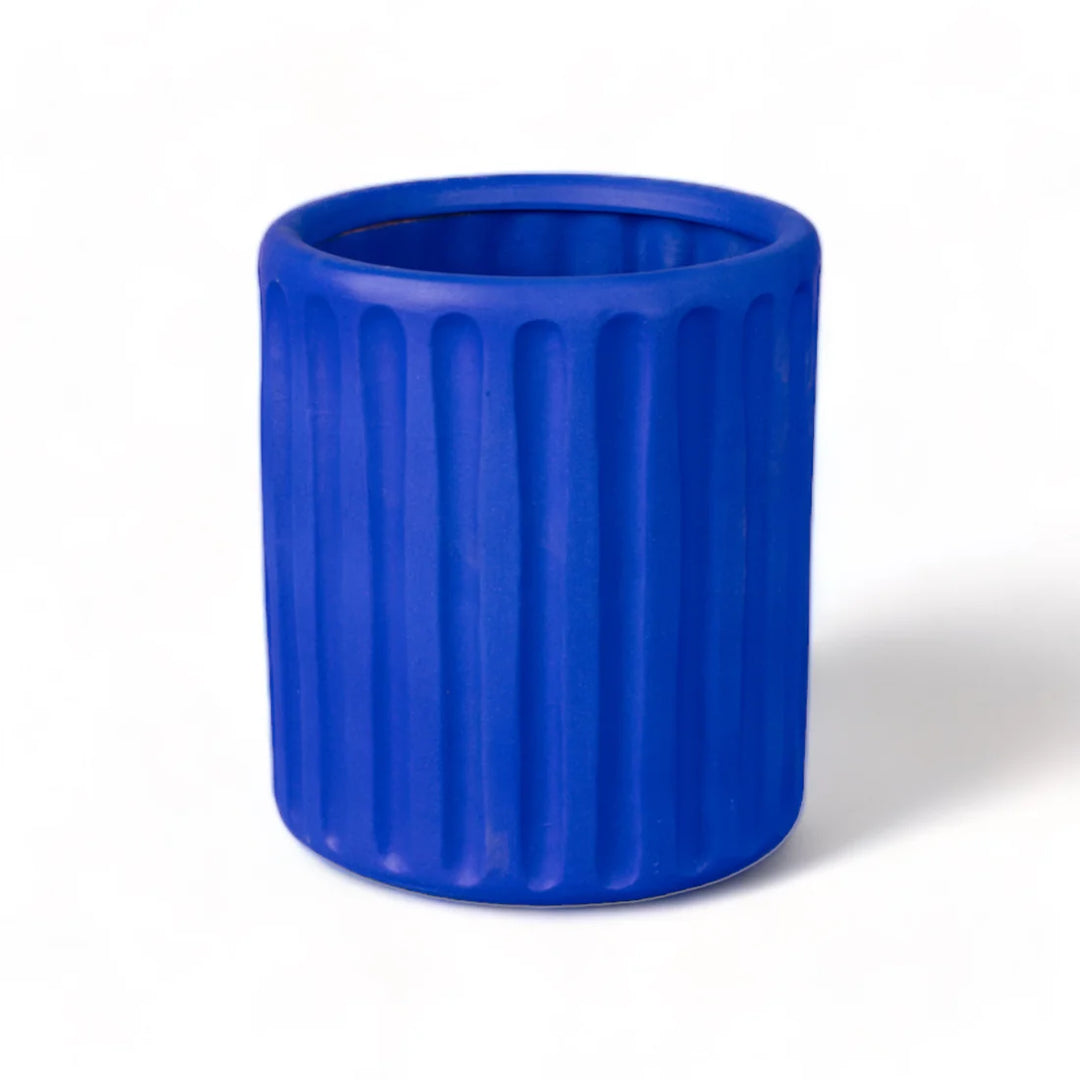 Terracotta Vase with Saucer Dorico Blue