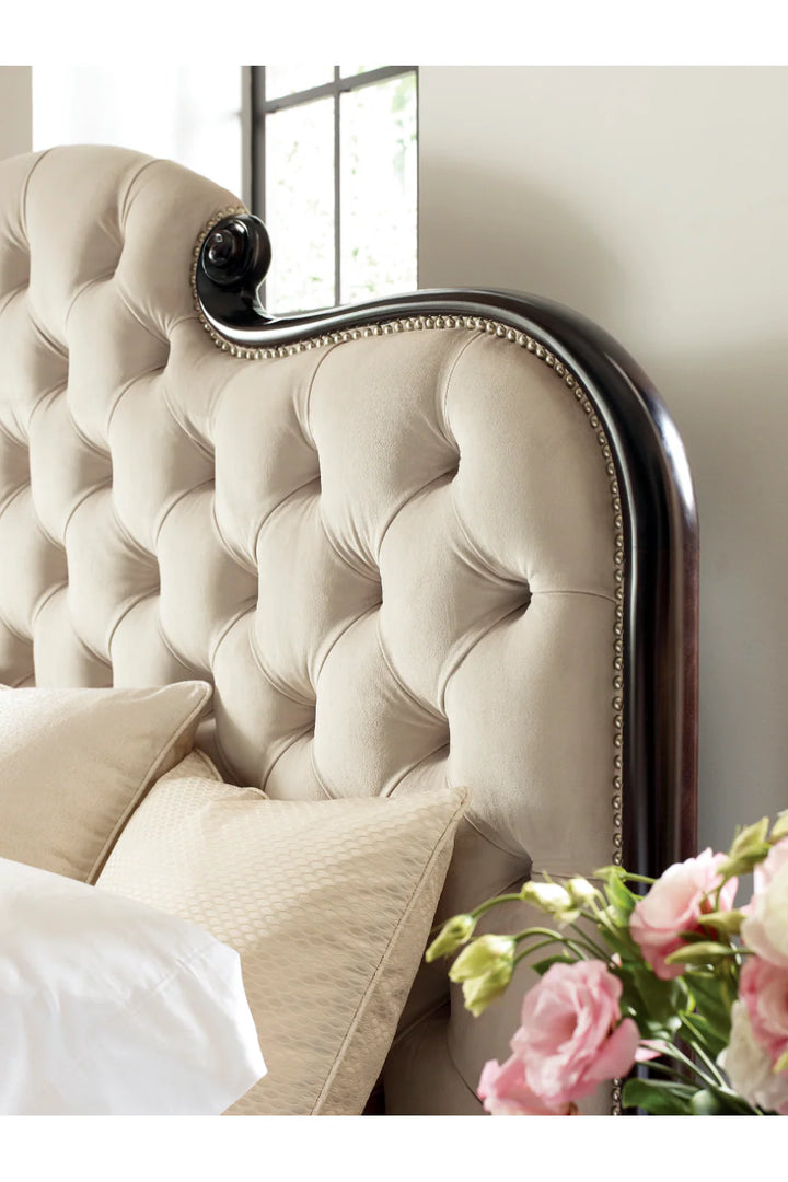 Cream Tufted Silk California King Bed