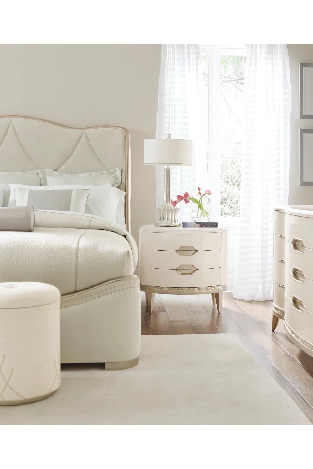 Cream Velvet Tufted Bed