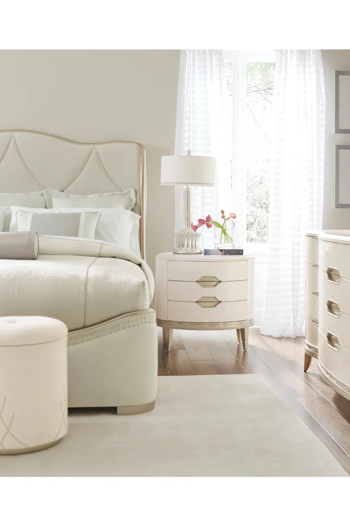 Cream Velvet Tufted Bed