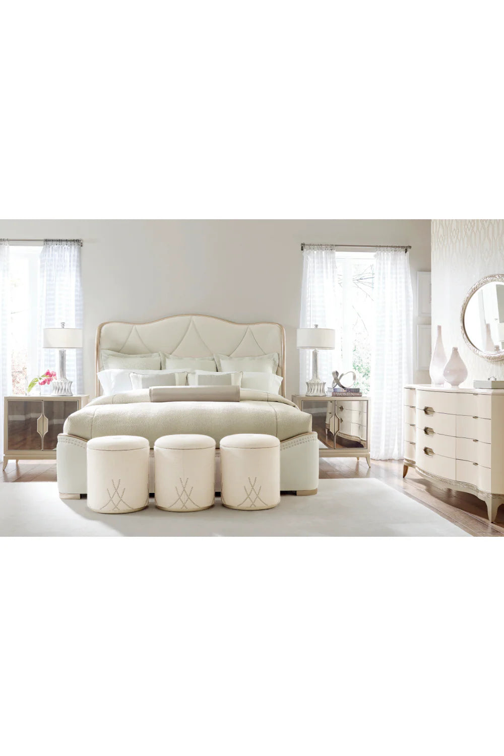 Cream Velvet Tufted Bed