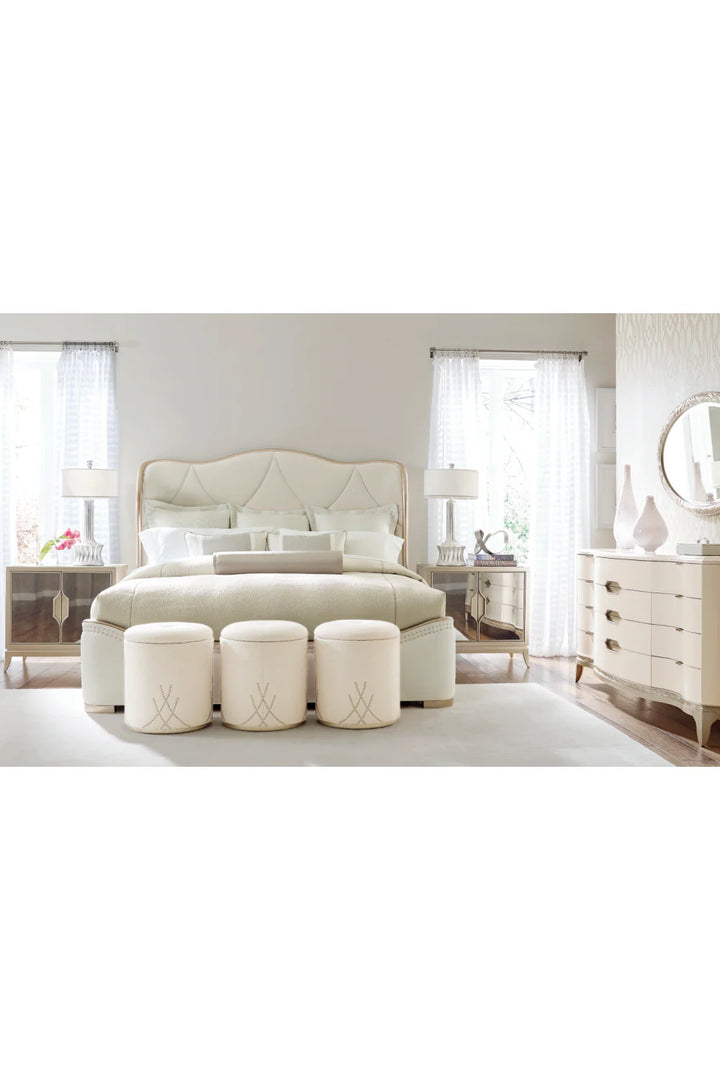 Cream Velvet Tufted Bed
