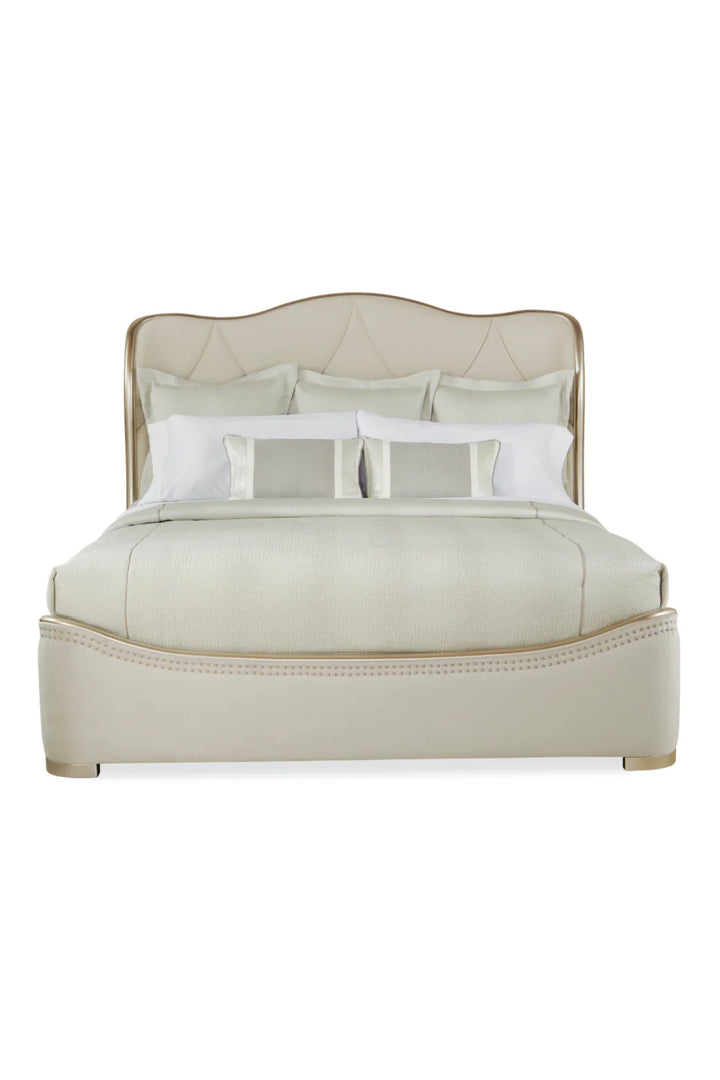 Cream Velvet Tufted Bed