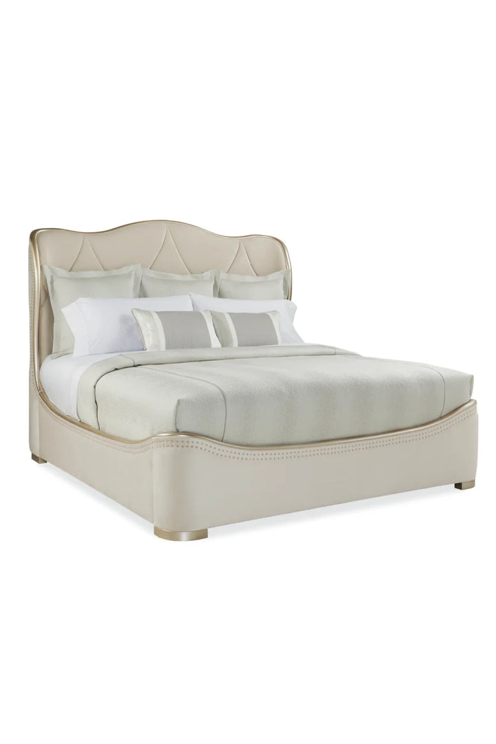 Cream Velvet Tufted Bed