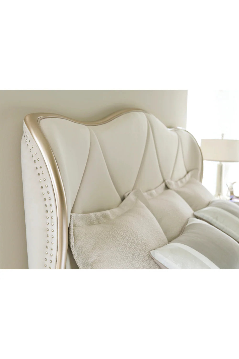 Cream Velvet Tufted Bed