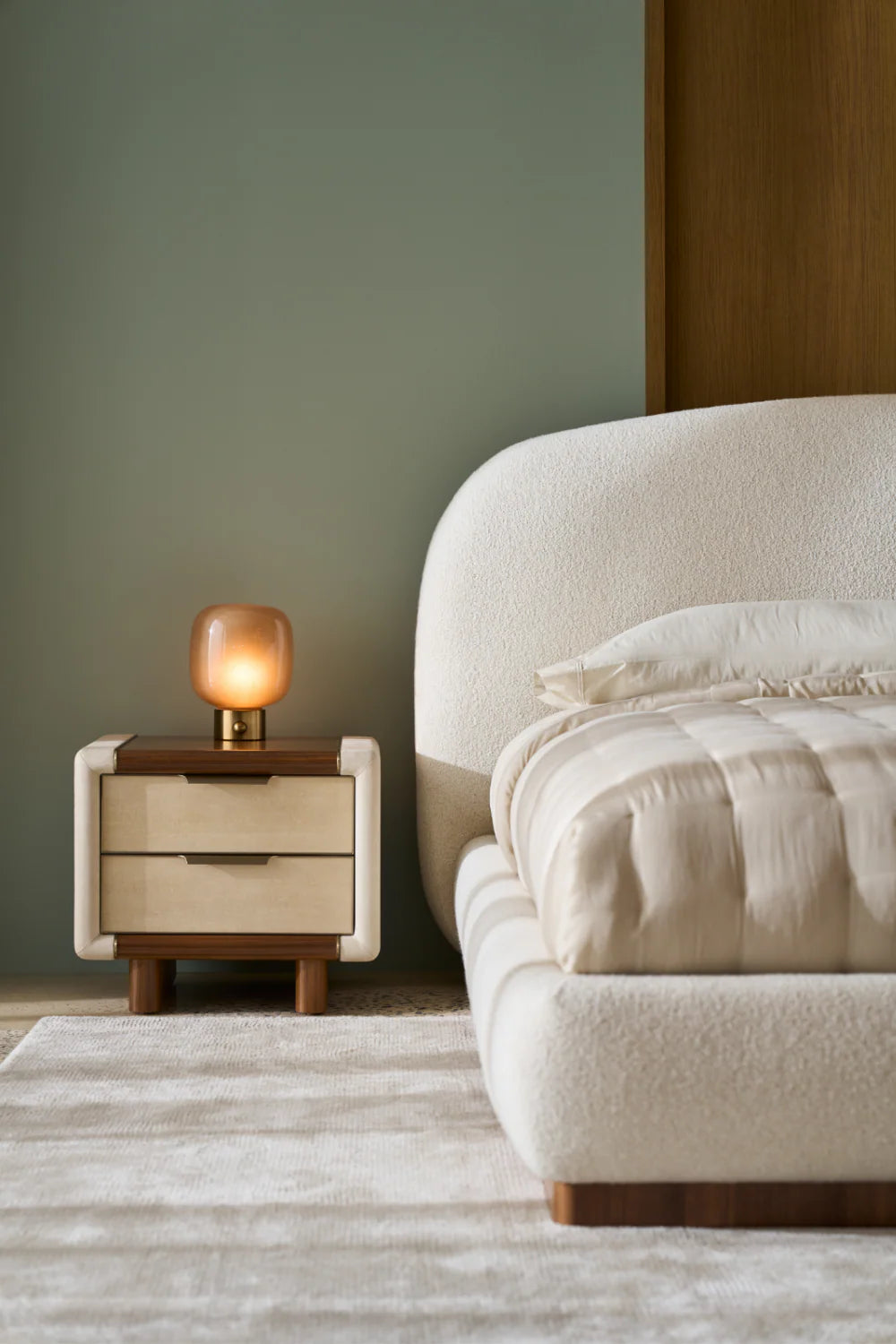 White Bouclé Bed