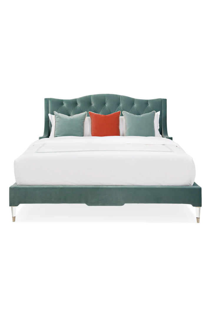 Blue Upholstered Tufted California King Bed
