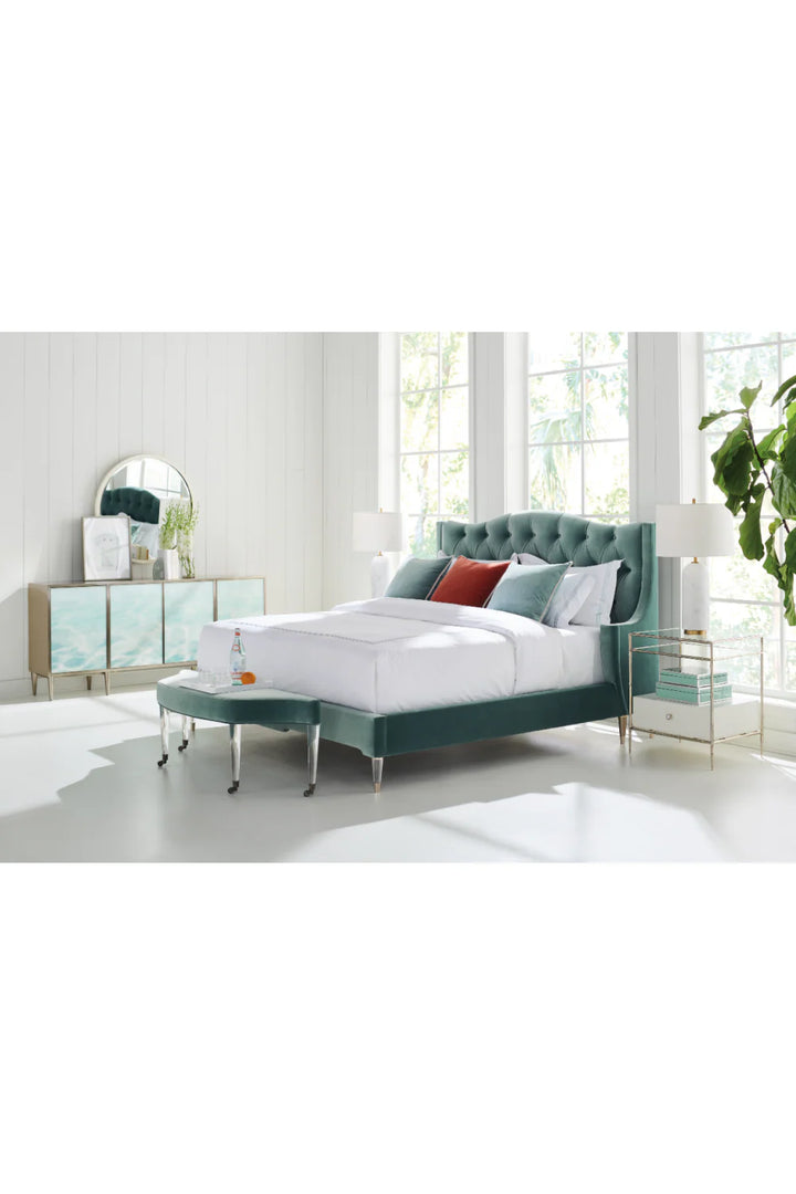 Blue Upholstered Tufted California King Bed