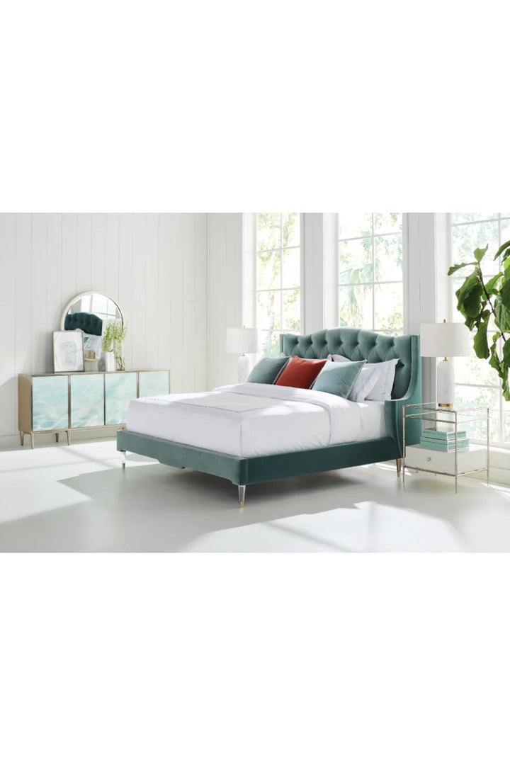 Blue Upholstered Tufted California King Bed