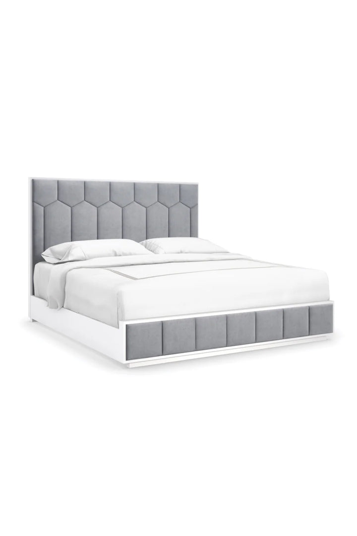 Gray Honeycomb Tufted California King Bed