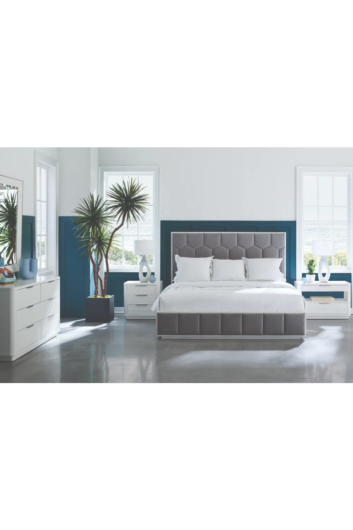 Gray Honeycomb Tufted California King Bed
