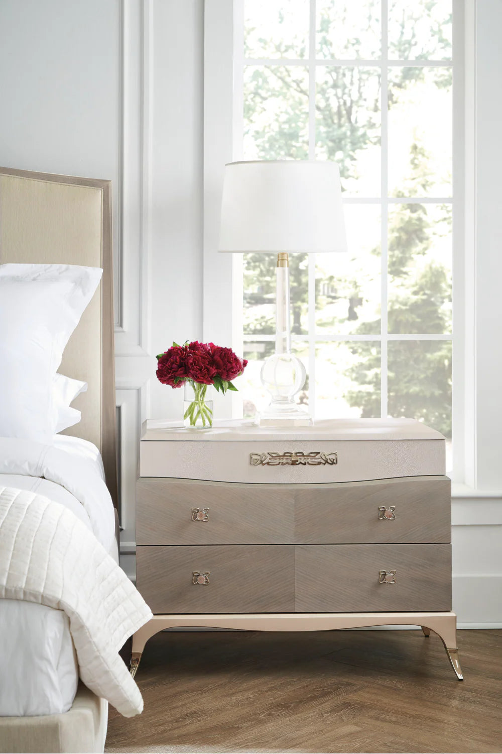 Cream Chenille Modern Bed