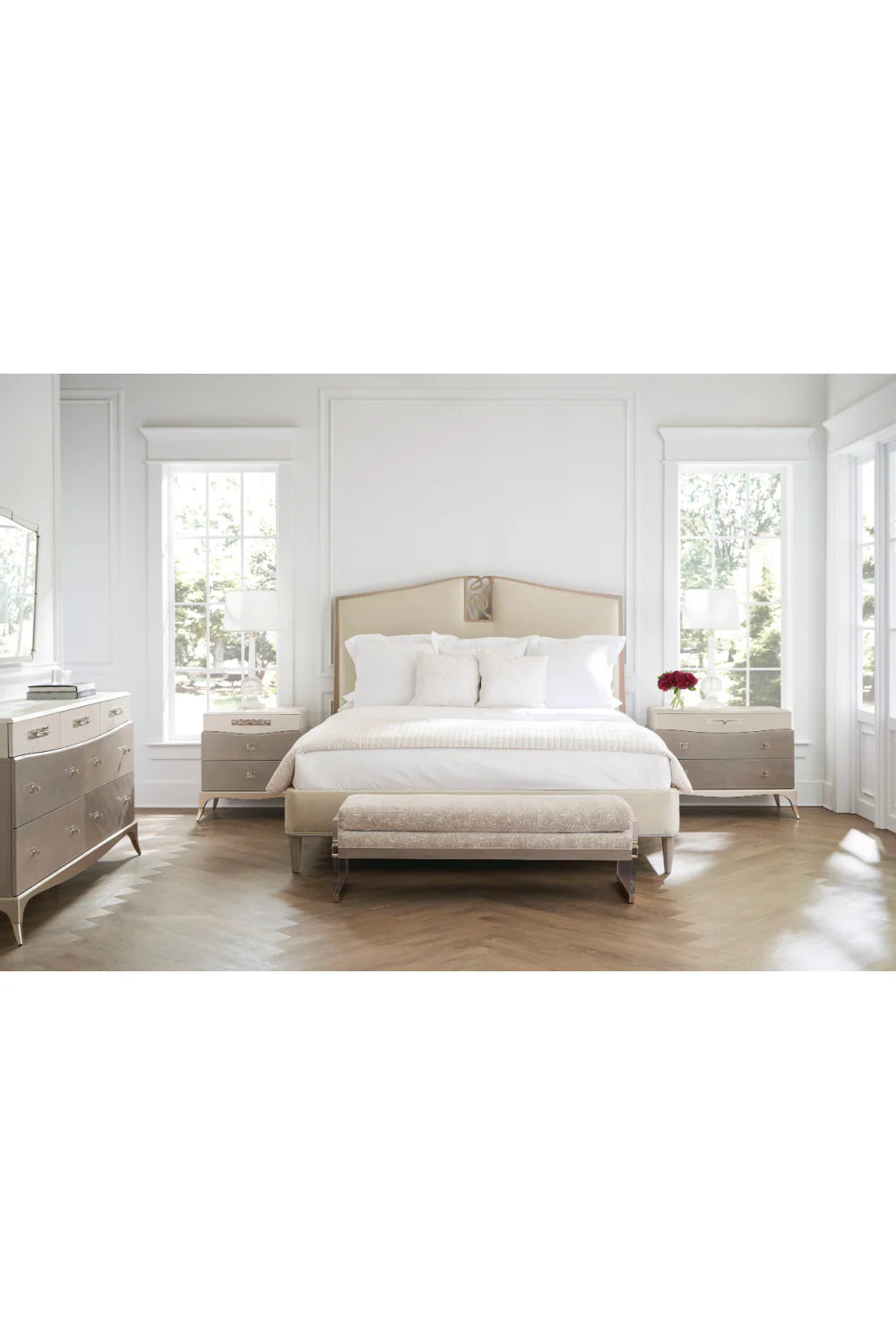 Cream Chenille Modern Bed