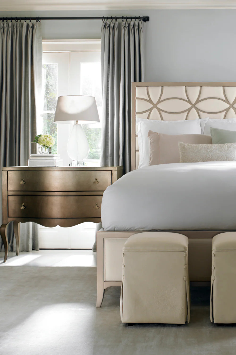 Trellis-Patterned Modern Bed