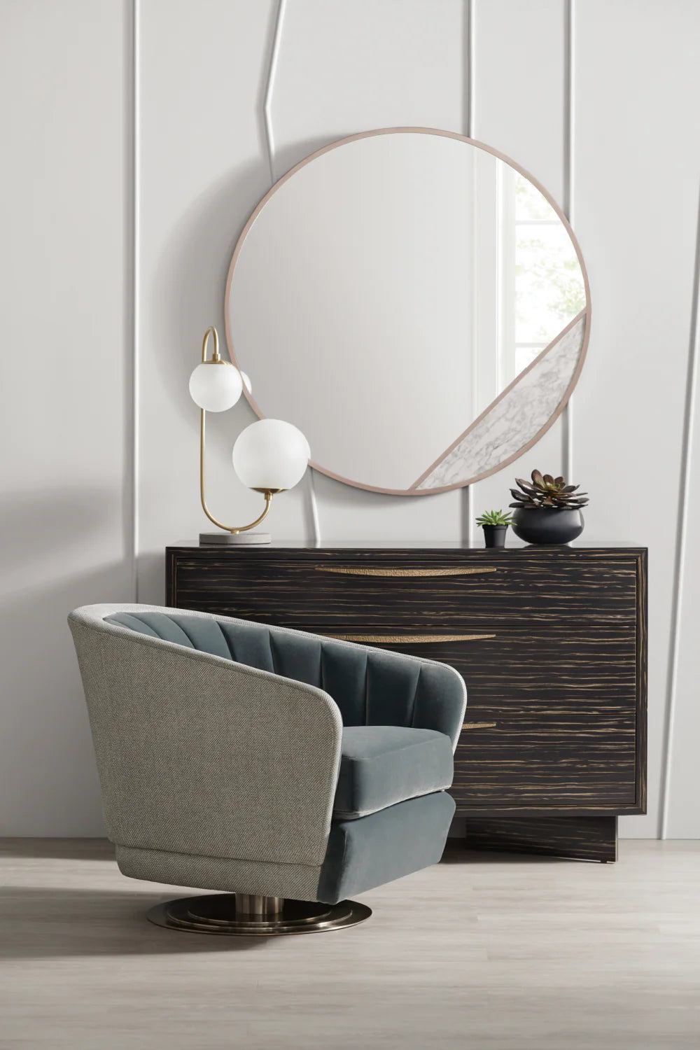 Chanelled Turquoise Swivel Chair