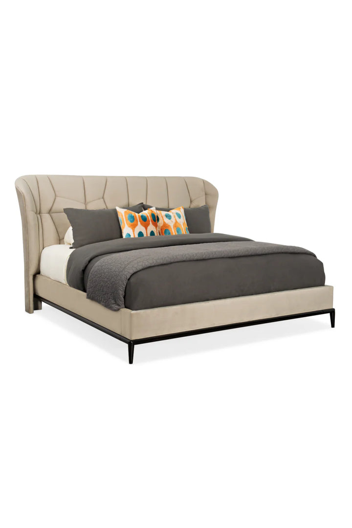 Beige Modern Upholstered California King Bed
