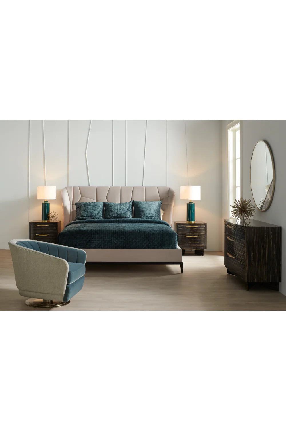 Beige Modern Upholstered California King Bed