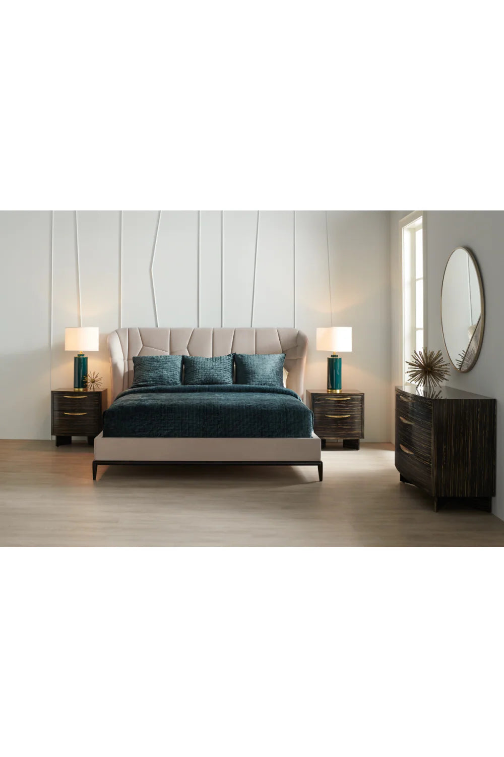 Beige Modern Upholstered California King Bed