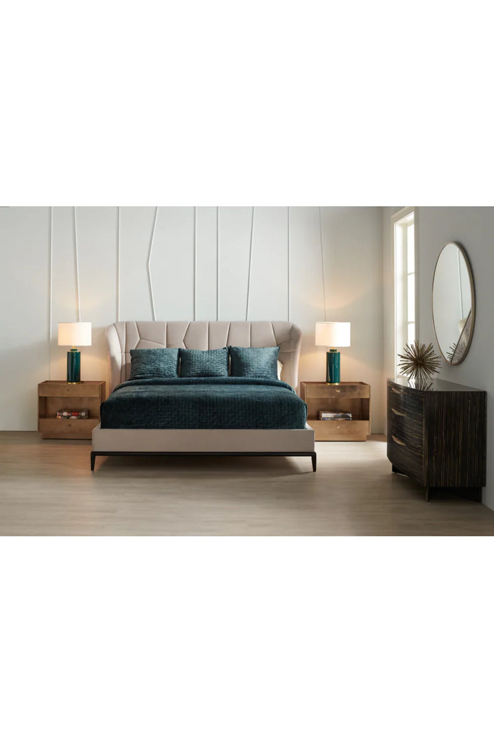 Beige Modern Upholstered California King Bed