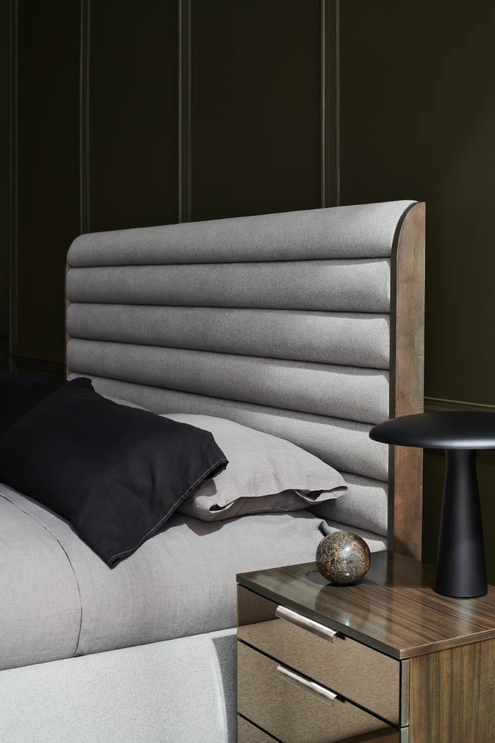 Gray Channeled Panel Bed