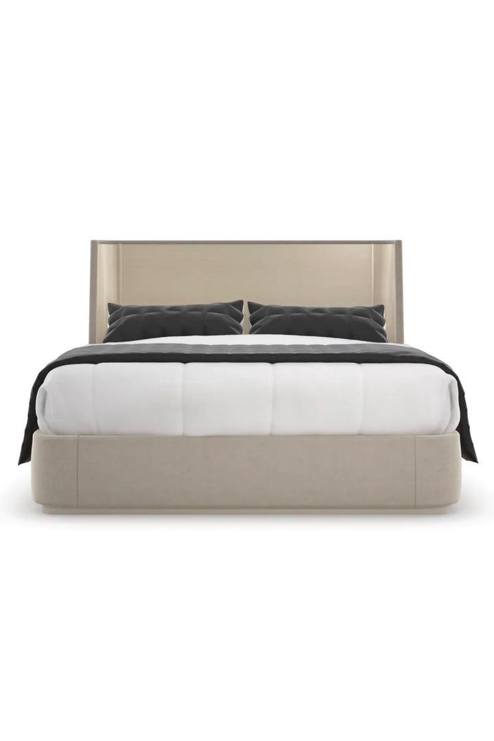 Beige Suede Platform Bed