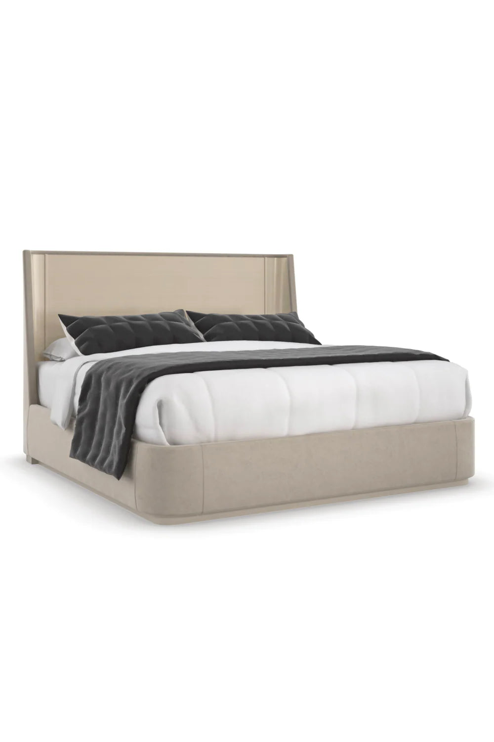 Beige Suede Platform Bed