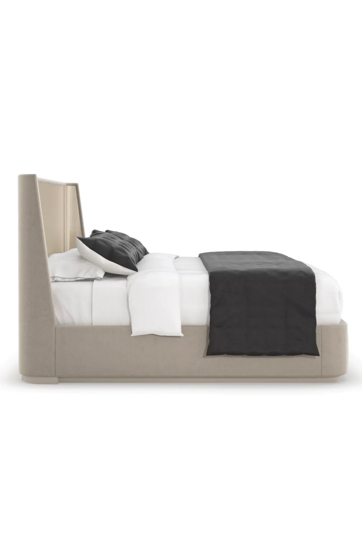 Beige Suede Platform Bed