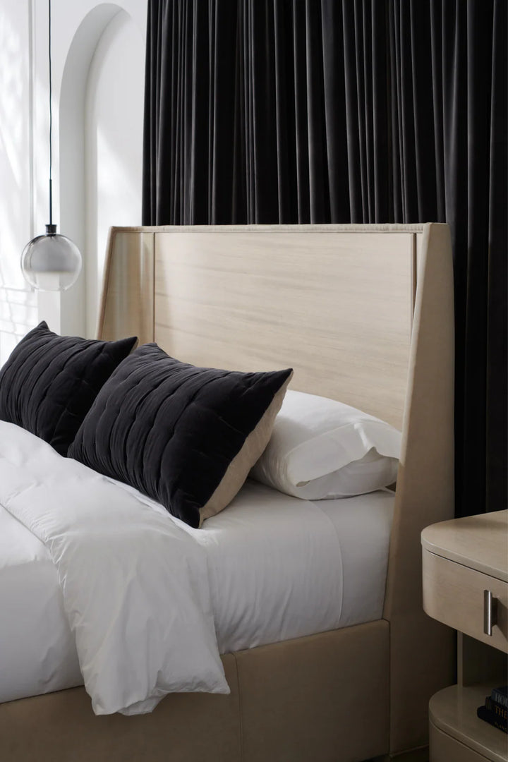 Beige Suede Platform Bed