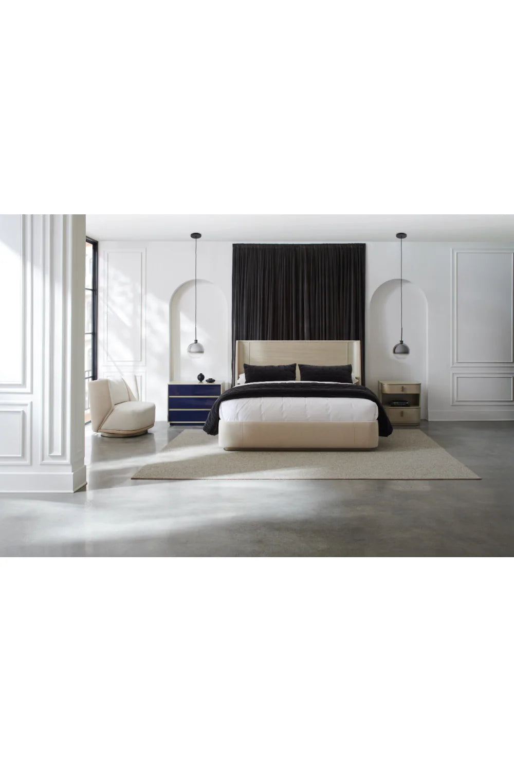 Beige Suede Platform Bed