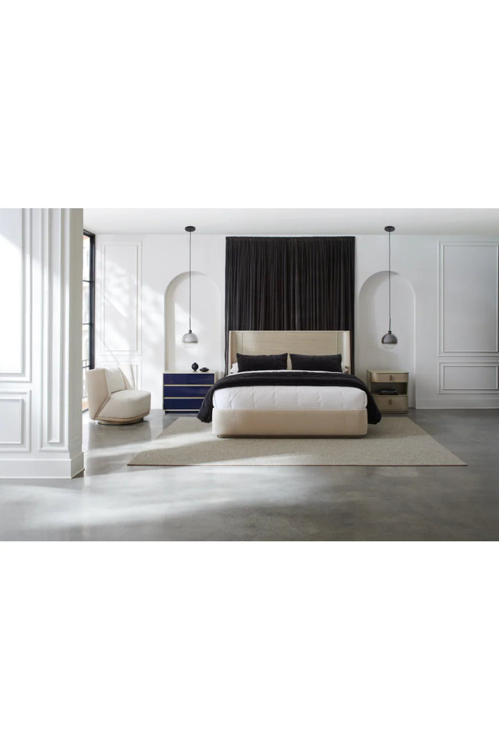 Beige Suede Platform Bed
