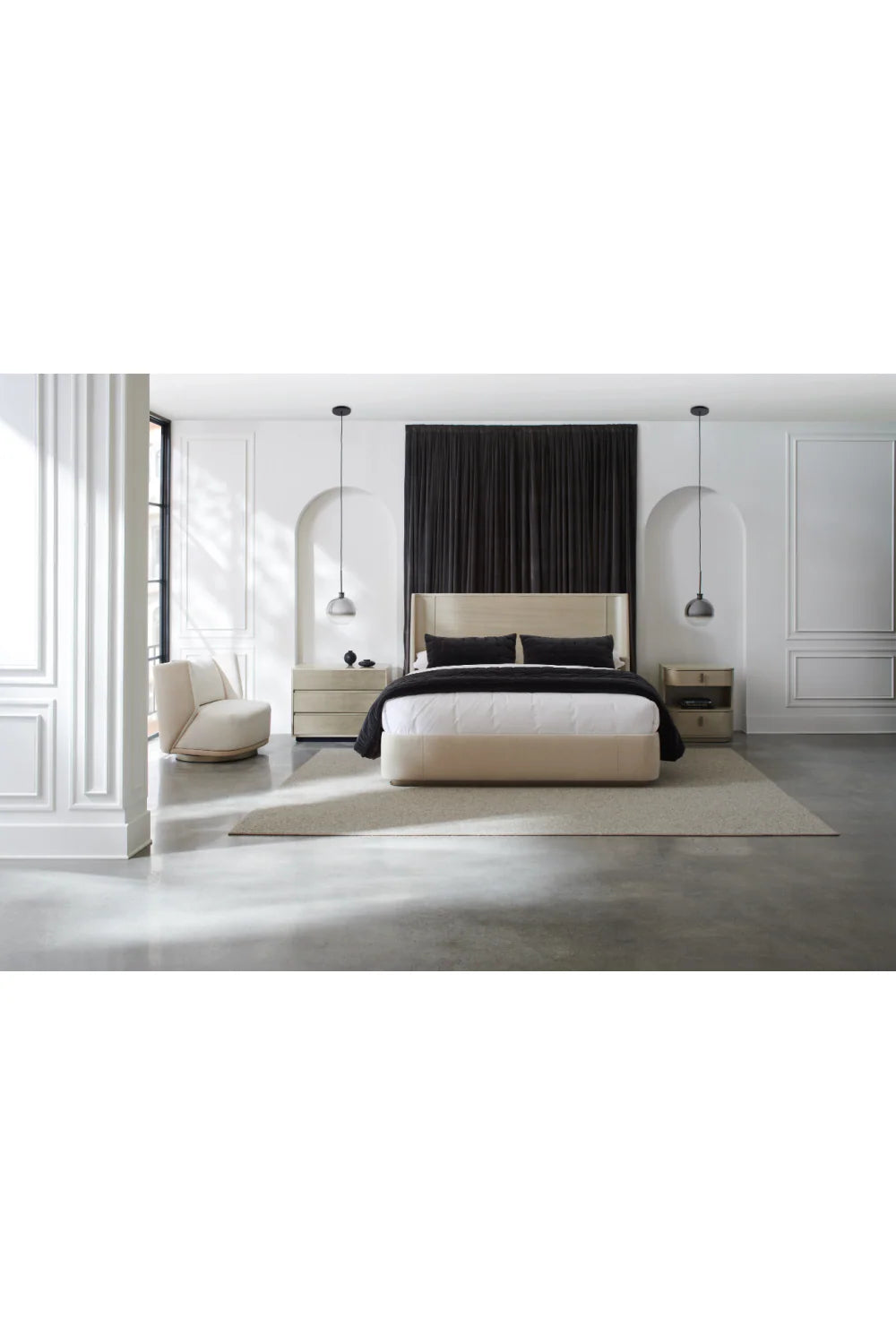 Beige Suede Platform Bed
