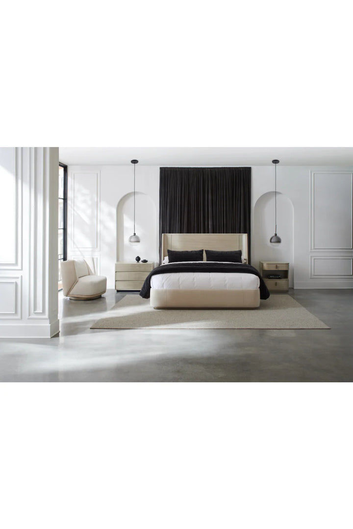 Beige Suede Platform Bed