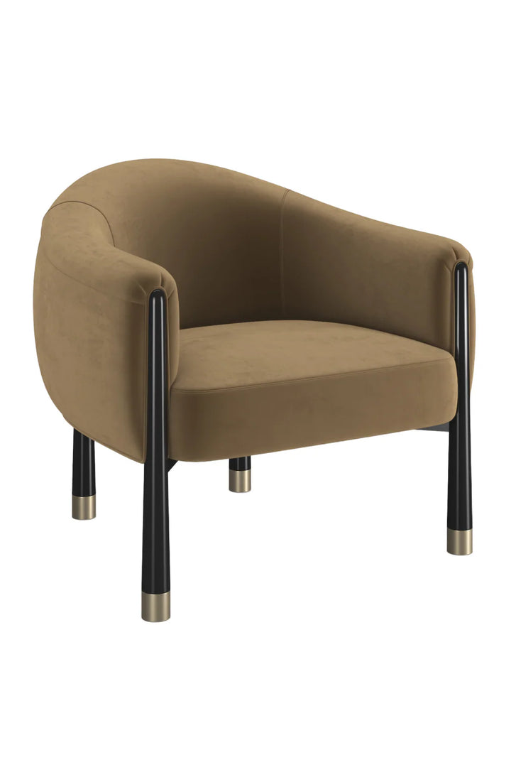 Brown Velvet Curved Accent Chair