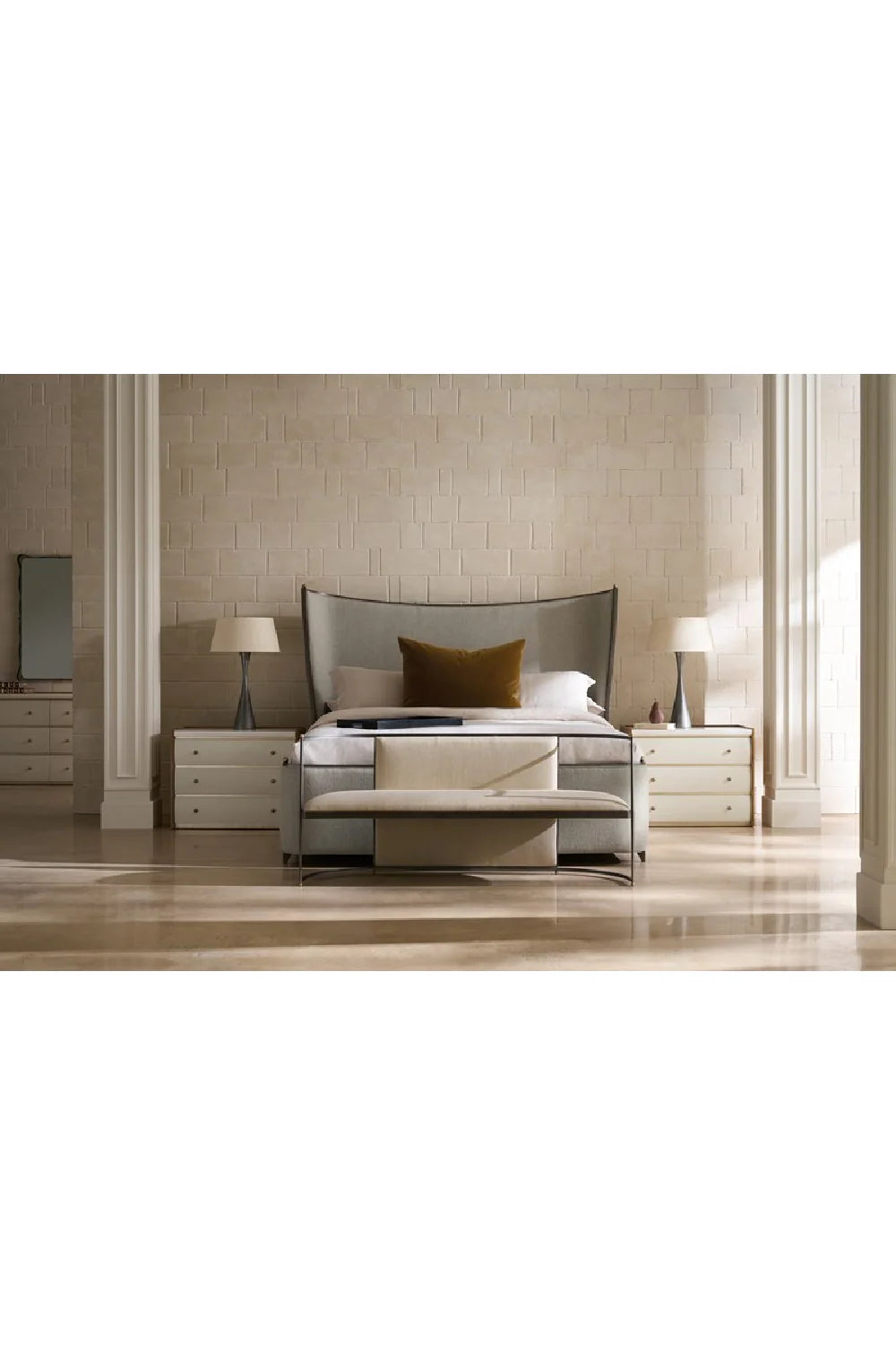 Curved Gray King Bed