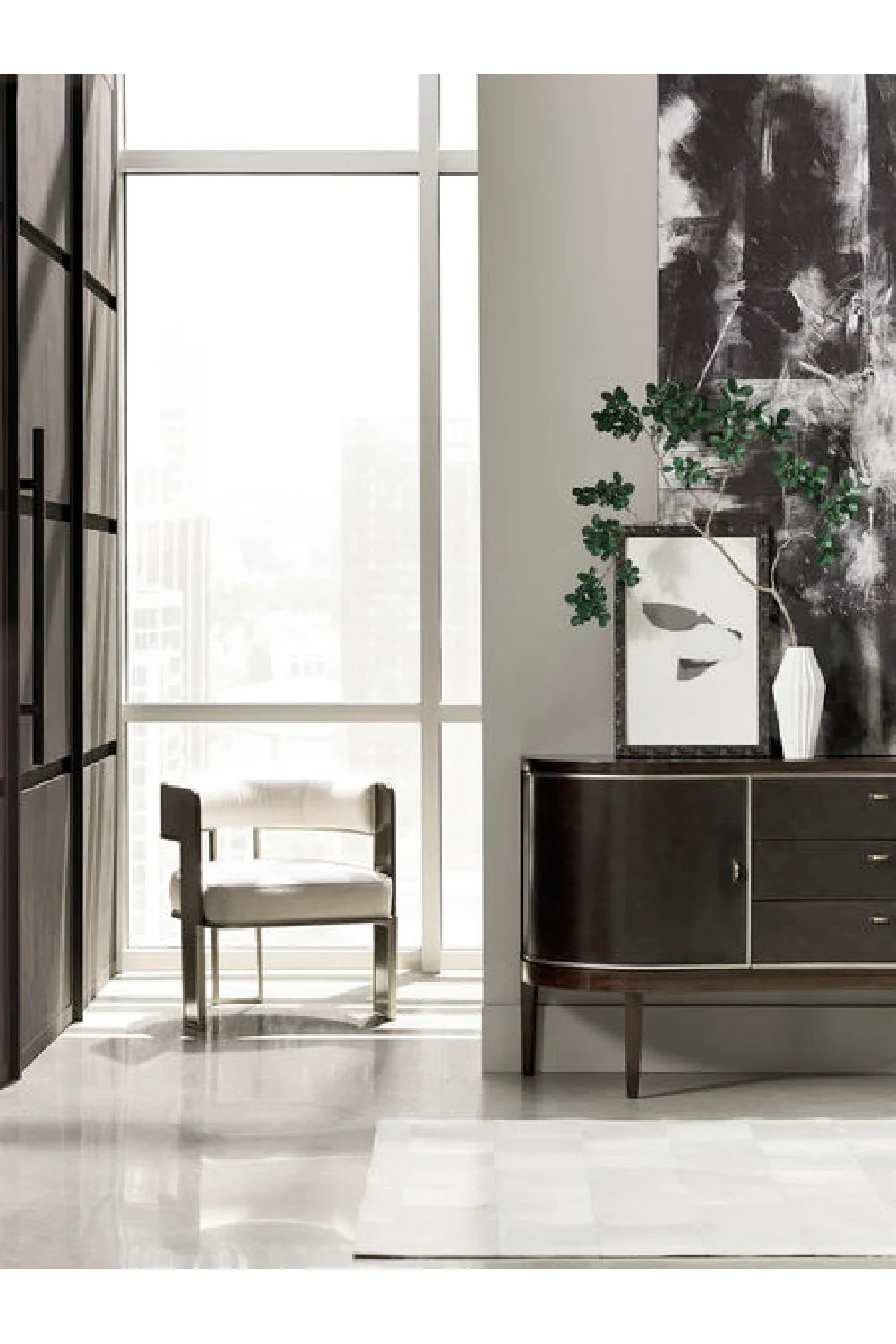 Cream Curved Modern Accent Chair